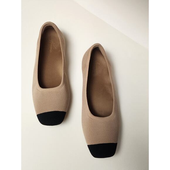 Arromic Square Toe Ballet Flat Shoes Size 9 Tan/Black Fabric Upper - Picture 10 of 10